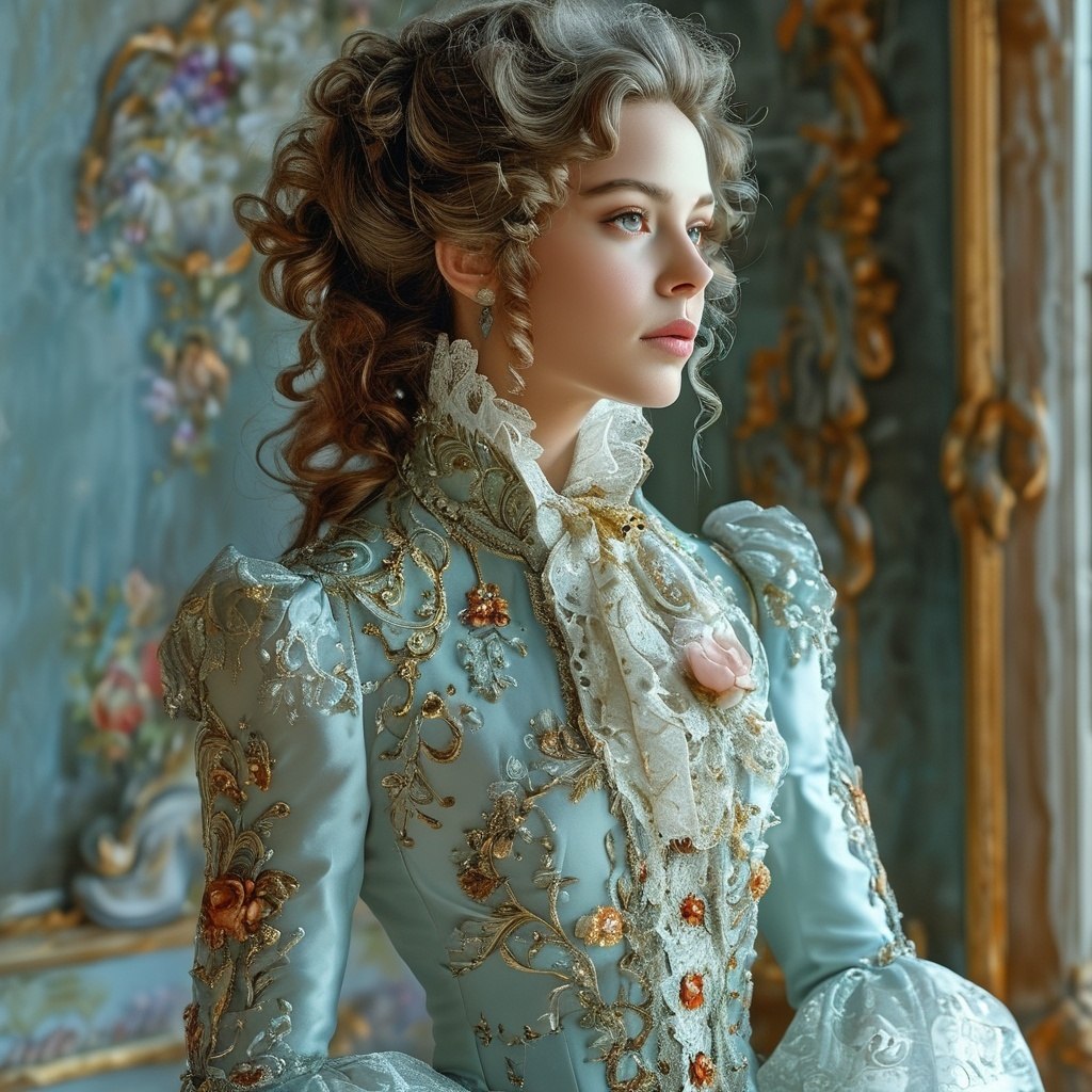 {."prompt": "fashion, beautiful girl in a suit, rococo ...