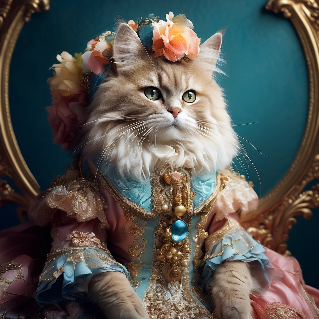 {."prompt": "fashion, cat in human costume, rococo ...