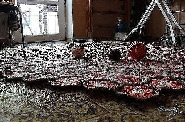 Коврик крючком узором африканский цветок. Схема - 3