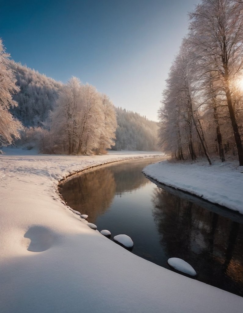 {."prompt": "Very beautiful realistic nature. Time of year winter. Clear morning. ...