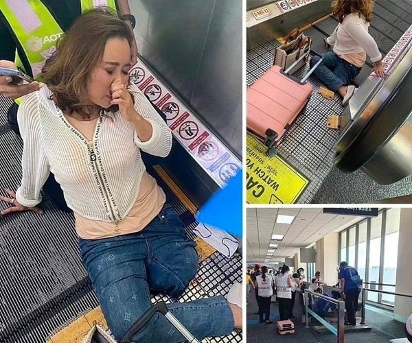Траволатор зажевал ногу пассажирки в аэропорту Бангкока. До прибытия врачей она оставалась в ...